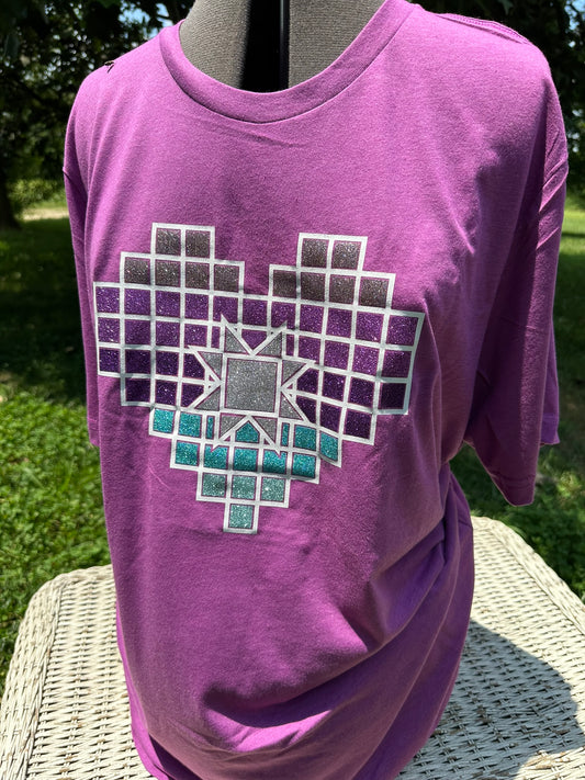 Heart Barn Star Quilt Tshirt for Quilters - Pink and lots of glitter!