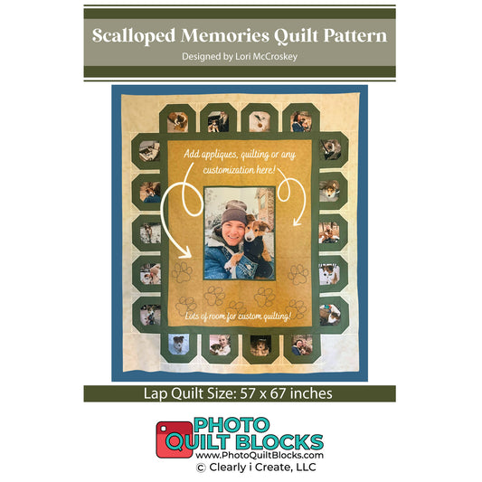 Scalloped Memories Quilt Pattern by Lori McCroskey, Photo Quilt Blocks - 18x23 & 5 inch finished photo blocks