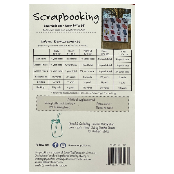 Scrapboooking Memory Quilt Pattern - by Sweet Tea pattern co