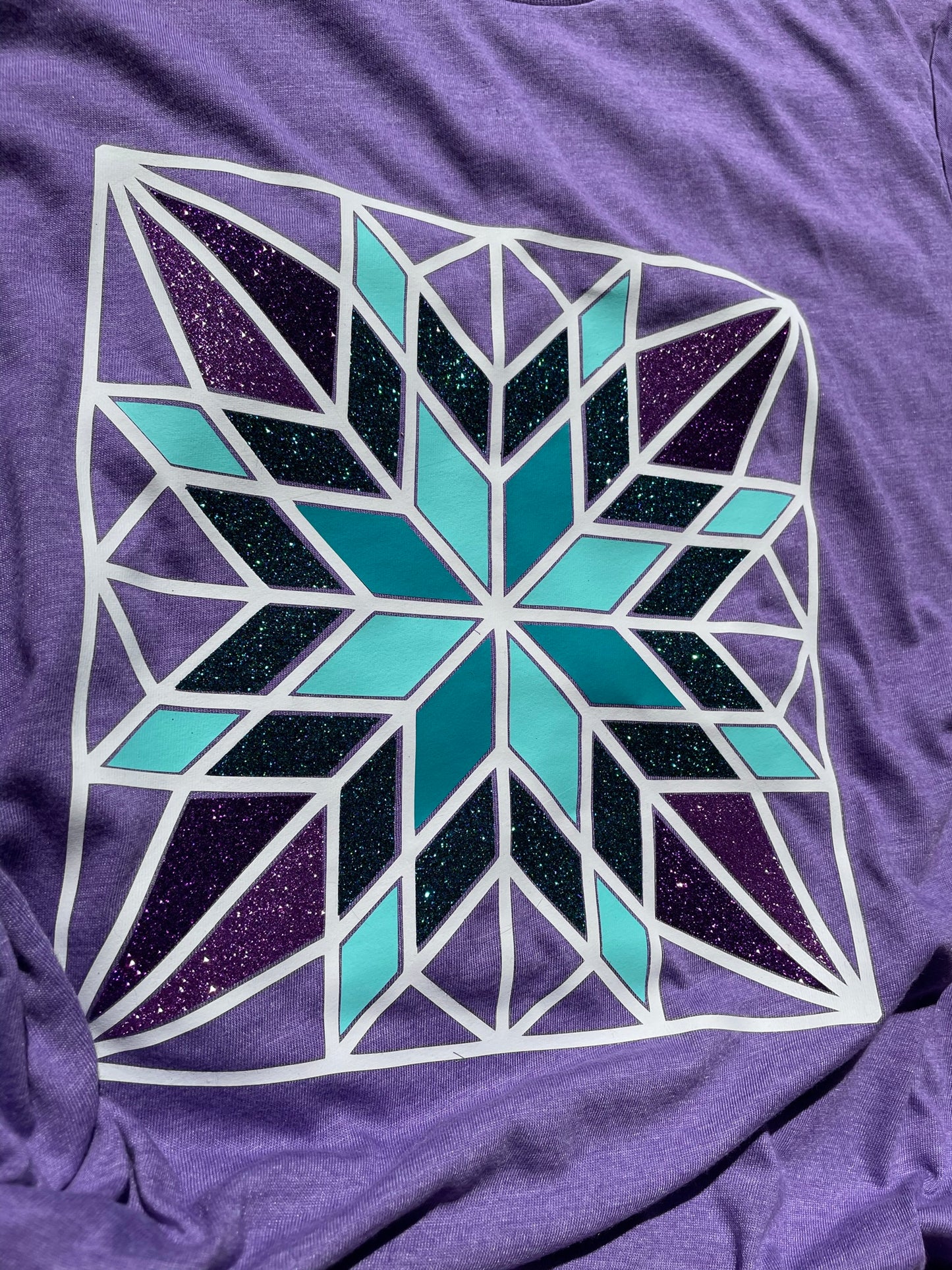 Barn Star Quilt Tshirt for Quilters - Purple and lots of glitter!