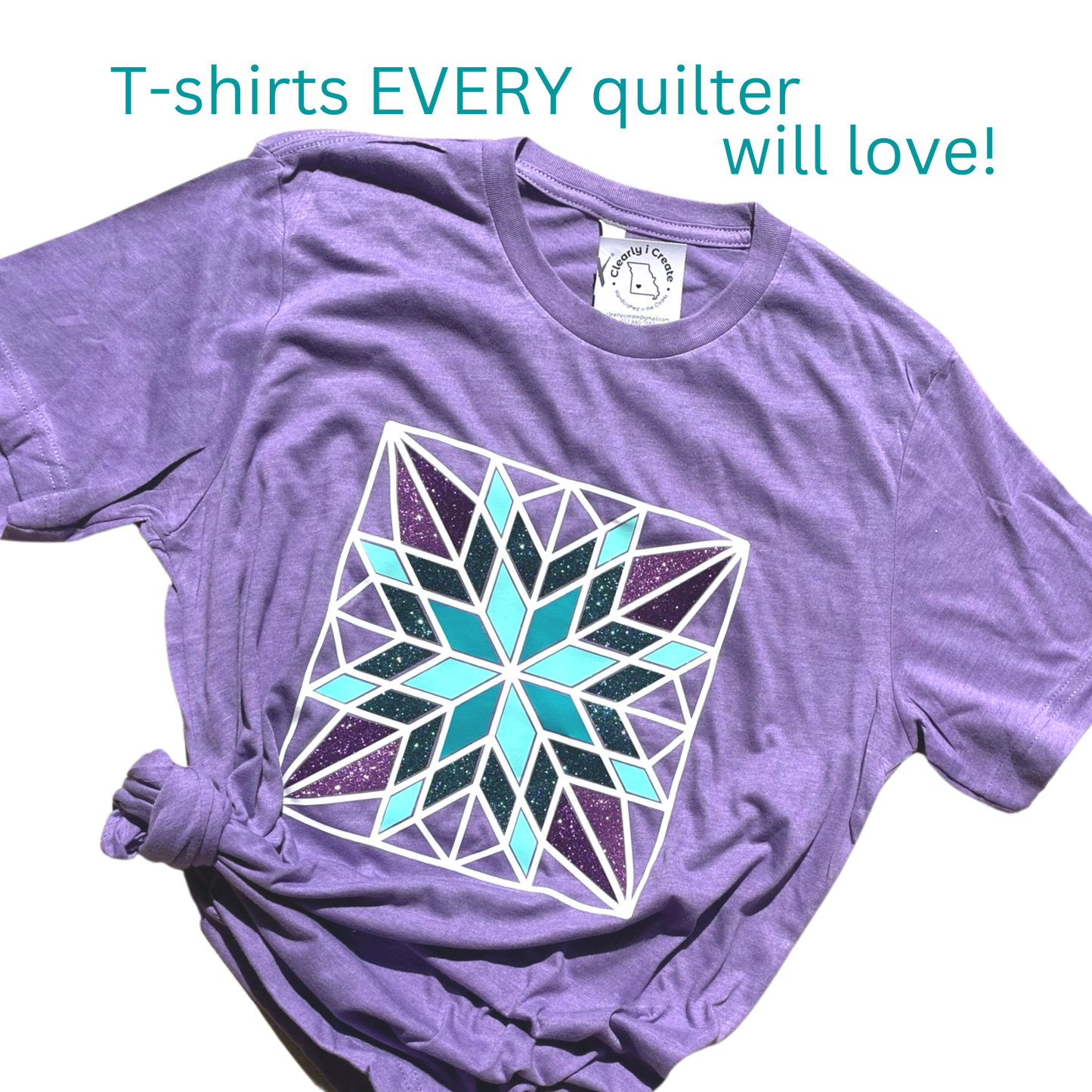Barn Star Quilt Tshirt for Quilters - Purple and lots of glitter!