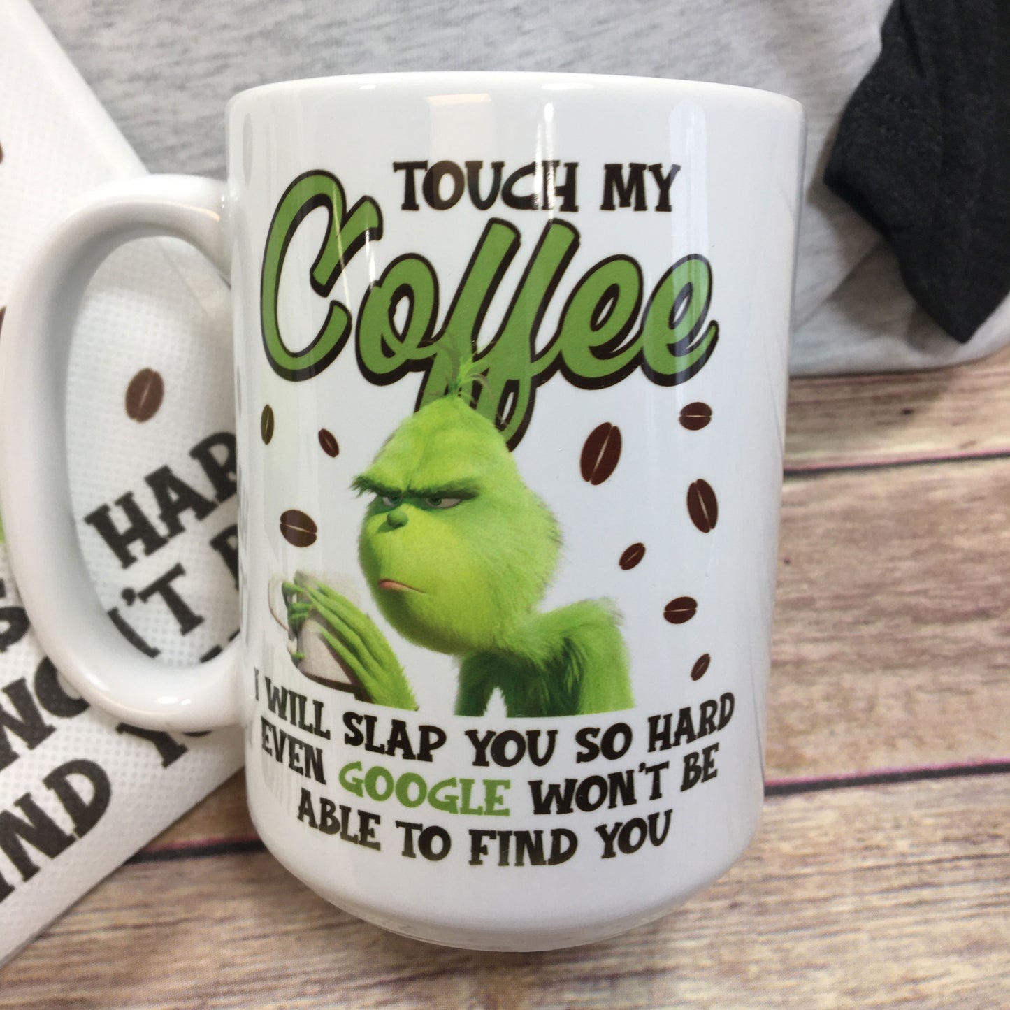 Coffee Lover Grinch Tshirt, Mug, Gift Bag set