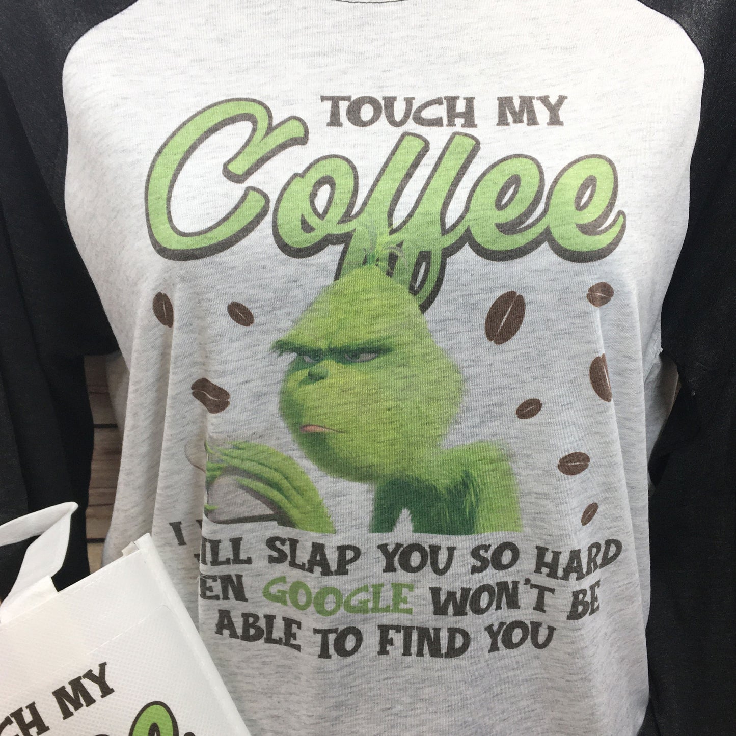 Coffee Lover Grinch Tshirt, Mug, Gift Bag set