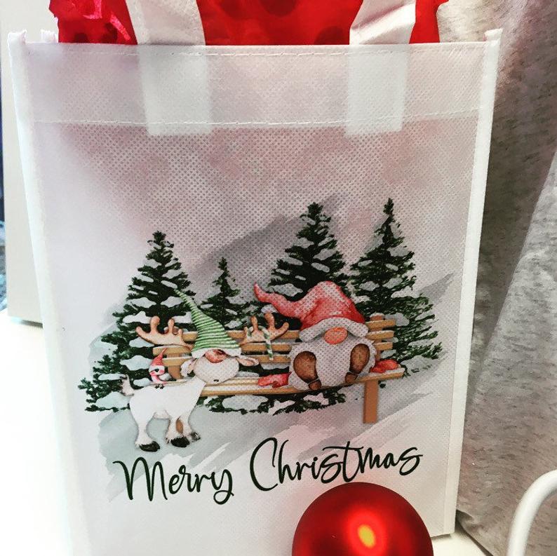 Merry Christmas gnome and deer Tshirt, Mug, Gift Bag set - FREE SHIPPING