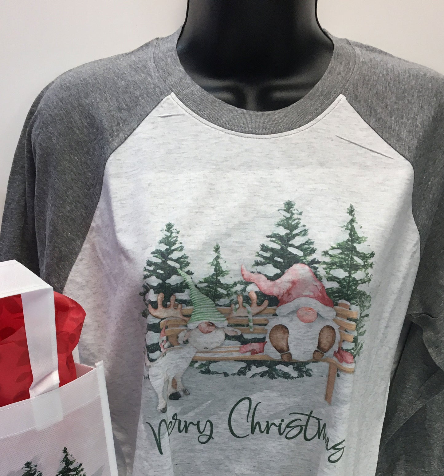 Merry Christmas gnome and deer Tshirt, Mug, Gift Bag set - FREE SHIPPING
