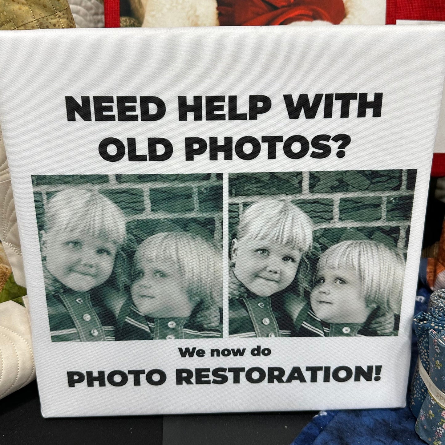 photos printed on fabric that have had photo restoration 