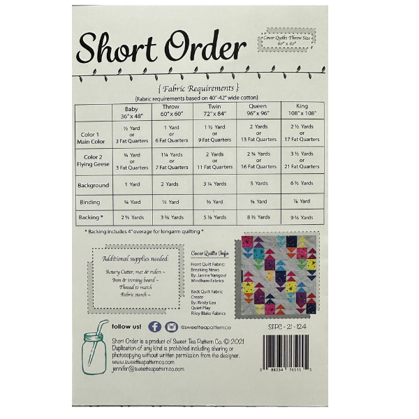 Short Order Memory Quilt Pattern - by Sweet Tea pattern co