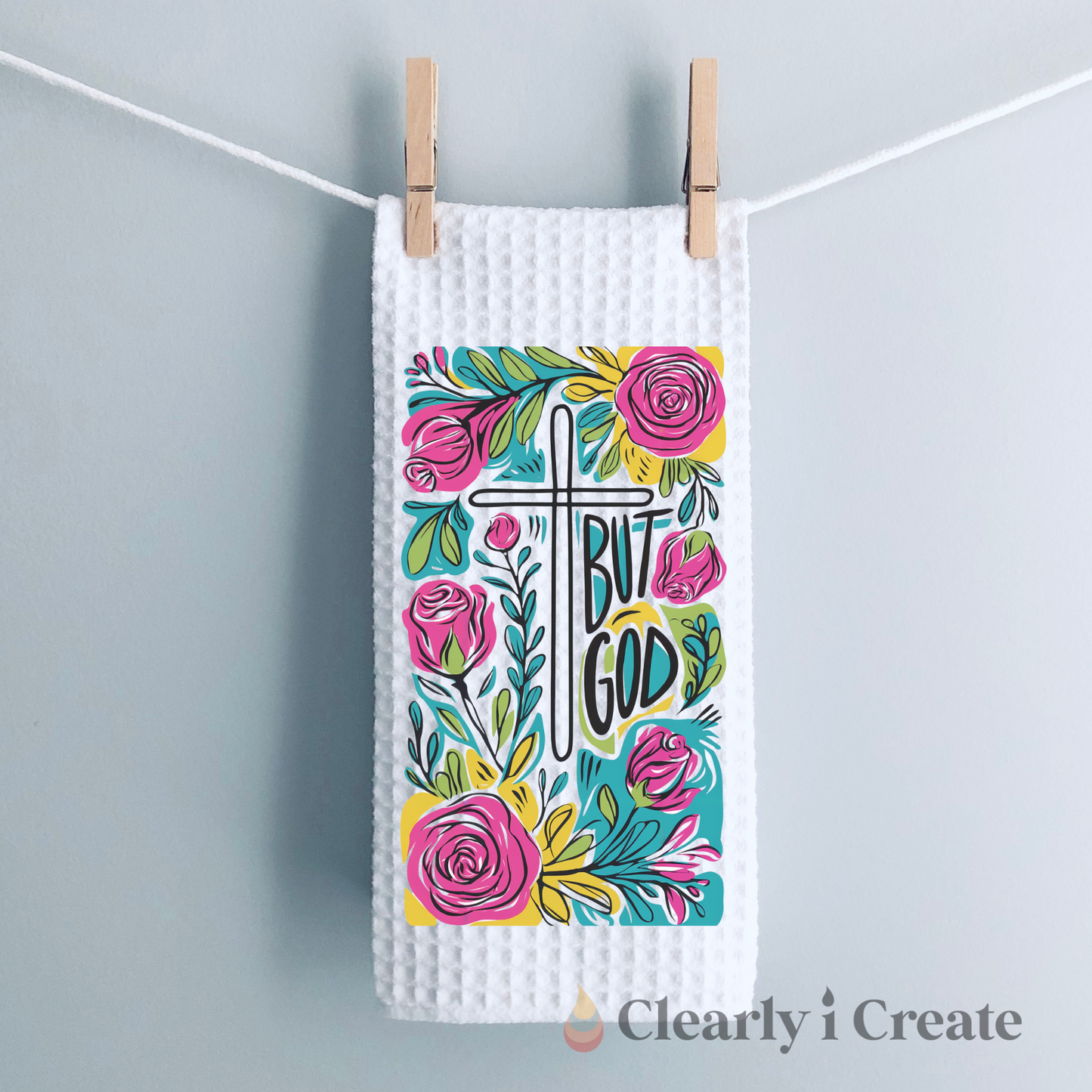 Printed Kitchen Towel - But God Cross Floral Towel