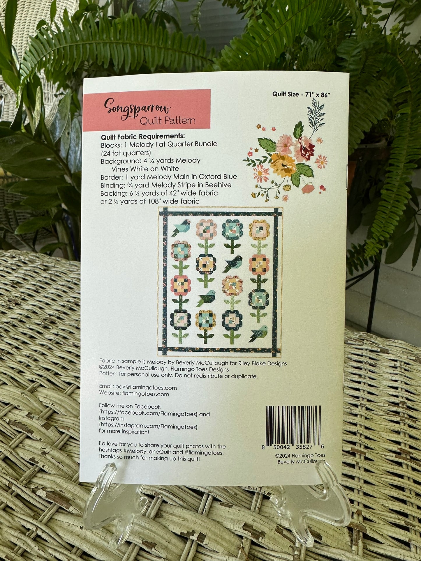 Songsparrow Quilt Pattern by Beverly McCullough - 4x4 or 8x8 inch blocks - NEW 2025