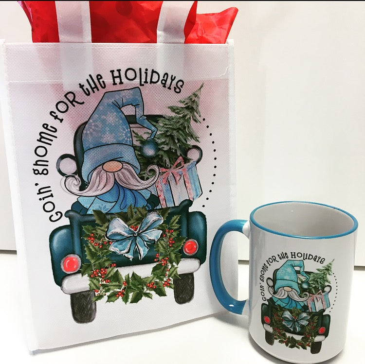 christmas gnome truck gift bag mug