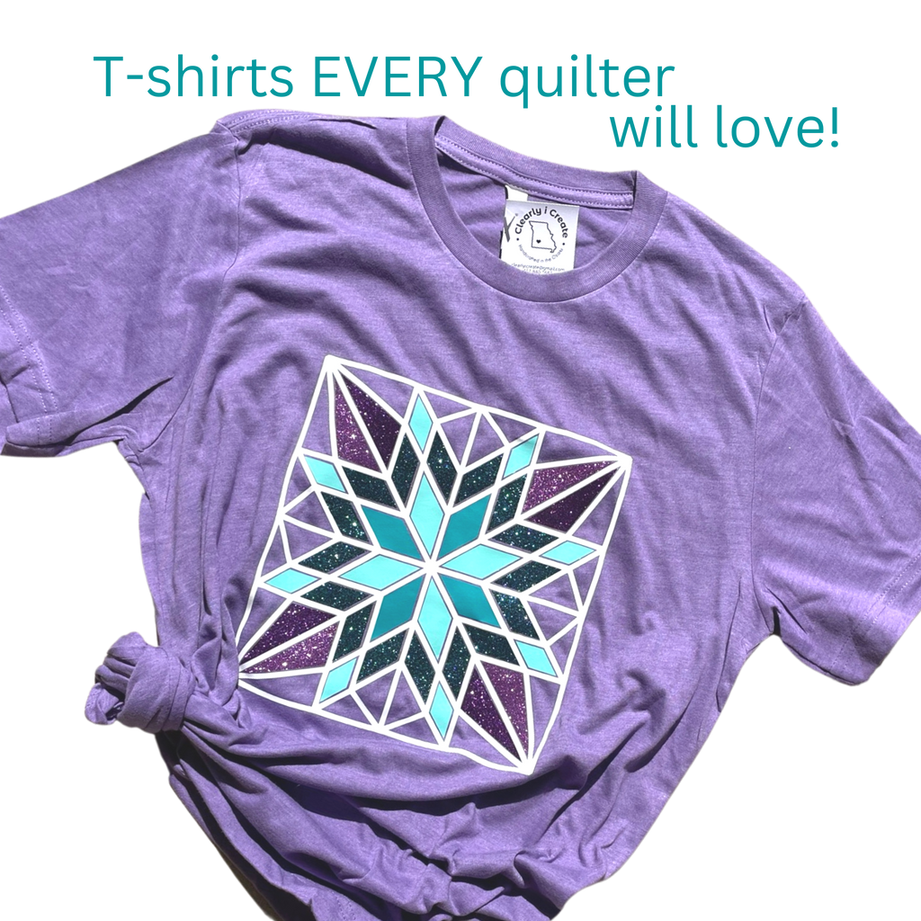 Barn Star Quilt Tshirt for Quilters - Purple and lots of glitter!