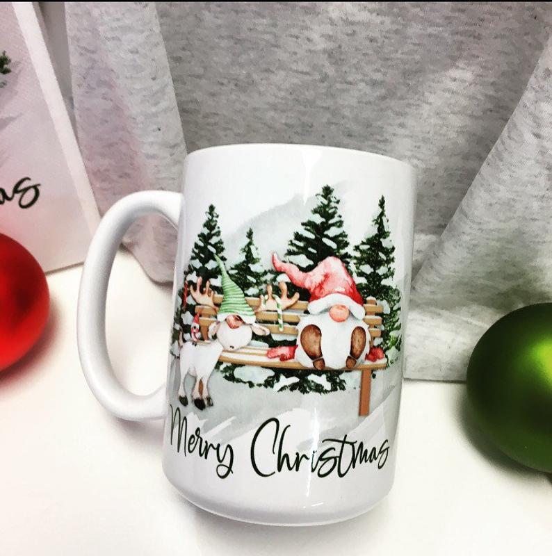 Merry Christmas gnome and deer Tshirt, Mug, Gift Bag set - FREE SHIPPING